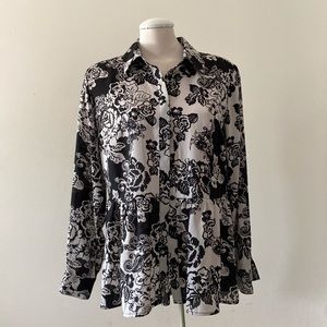 Style & Co. black and white floral button down